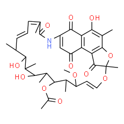 ChemSpider 2D Image | 2,7-(Epoxypentadeca(1,11,13)trienimino)naphtho(2,1-b)furan-1,6,9,11(2H)-tetrone, 5,17,19,21-tetrahydroxy-23-methoxy-2,4,12,16,18,20,22-heptamethyl-, 21-acetate | C37H45NO12