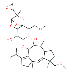ChemSpider 2D Image | (10E)-6-{[5-Hydroxy-2-(methoxymethyl)-9-methyl-9-(2-oxiranyl)-3,7,10,11-tetraoxatricyclo[6.2.1.0~1,6~]undec-4-yl]oxy}-7-isopropyl-1-(methoxymethyl)-4,9a-dimethyl-1,2,3,3a,4,5,6,8,9,9a-decahydrodicyclo
penta[a,d][8]annulene-1,5-diol | C33H50O11