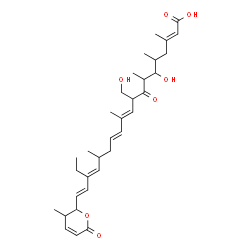 ChemSpider 2D Image | (2E,10E,12E,16E,18E)-17-Ethyl-6-hydroxy-9-(hydroxymethyl)-3,5,7,11,15-pentamethyl-19-(3-methyl-6-oxo-3,6-dihydro-2H-pyran-2-yl)-8-oxo-2,10,12,16,18-nonadecapentaenoic acid | C33H48O7