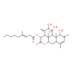 ChemSpider 2D Image | 1,11,12-Trihydroxy-2,16-dioxo-11,20-epoxypicrasa-3,13(21)-dien-15-yl (3E)-4-methyl-3-nonenoate | C30H40O9