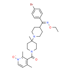 ChemSpider 2D Image | {4-[(E)-(4-Bromophenyl)(ethoxyimino)methyl]-4'-methyl-1,4'-bipiperidin-1'-yl}(2,4-dimethyl-1-oxido-3-pyridinyl)methanone | C28H37BrN4O3