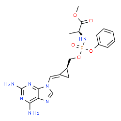 ChemSpider 2D Image | Methyl N-[({(1S,2E)-2-[(2,6-diamino-9H-purin-9-yl)methylene]cyclopropyl}methoxy)(phenoxy)phosphoryl]-L-alaninate | C20H24N7O5P