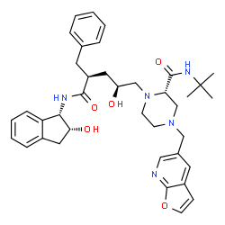 ChemSpider 2D Image | (2S)-1-[(2S,4R)-4-Benzyl-2-hydroxy-5-{[(1S,2R)-2-hydroxy-2,3-dihydro-1H-inden-1-yl]amino}-5-oxopentyl]-4-(furo[2,3-b]pyridin-5-ylmethyl)-N-(2-methyl-2-propanyl)-2-piperazinecarboxamide (non-preferred 
name) | C38H47N5O5