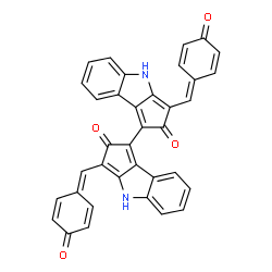 ChemSpider 2D Image | 3,3'-Bis[(4-oxo-2,5-cyclohexadien-1-ylidene)methyl]-1,1'-bicyclopenta[b]indole-2,2'(4H,4'H)-dione | C36H20N2O4