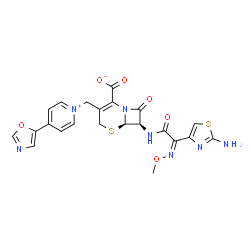 ChemSpider 2D Image | 1-[[(6R,7R)-7-[[(2Z)-(2-Amino-4-thiazolyl)(methoxyimino)acetyl]amino]-2-carboxy-8-oxo-5-thia-1-azabicyclo[4.2.0]oct-2-en-3-yl]methyl]-4-(5-oxazolyl)pyridinium inner salt | C22H19N7O6S2