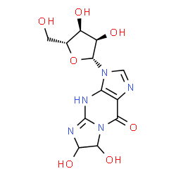 ChemSpider 2D Image | 6,7-Dihydroxy-3-(beta-D-ribofuranosyl)-3,4,6,7-tetrahydro-9H-imidazo[1,2-a]purin-9-one | C12H15N5O7