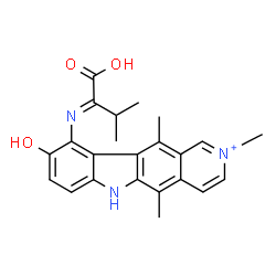 ChemSpider 2D Image | 10-[(E)-(1-Carboxy-2-methylpropylidene)amino]-9-hydroxy-2,5,11-trimethyl-6H-pyrido[4,3-b]carbazol-2-ium | C23H24N3O3
