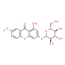 ChemSpider 2D Image | 1-Hydroxy-7-methoxy-9-oxo-9H-xanthen-3-yl beta-D-glucopyranoside | C20H20O10