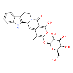ChemSpider 2D Image | 19-Hydroxy-16-methyl-21-oxo-14,15,16,17,19,20-hexadehydro-18-oxayohimban-17-yl beta-D-glucopyranoside | C25H26N2O9