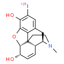 ChemSpider 2D Image | (5alpha,6alpha)-2-(~125~I)Iodo-17-methyl-7,8-didehydro-4,5-epoxymorphinan-3,6-diol | C17H18125INO3