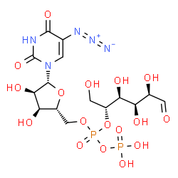 ChemSpider 2D Image | [(2R,3S,4R,5R)-5-(5-azido-2,4-dioxo-pyrimidin-1-yl)-3,4-dihydroxy-tetrahydrofuran-2-yl]methyl phosphono [(1R,2S,3S,4R)-2,3,4-trihydroxy-1-(hydroxymethyl)-5-oxo-pentyl] phosphate | C15H23N5O17P2