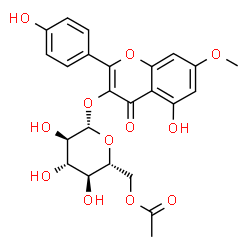 ChemSpider 2D Image | 5-Hydroxy-2-(4-hydroxyphenyl)-7-methoxy-4-oxo-4H-chromen-3-yl 6-O-acetyl-beta-D-glucopyranoside | C24H24O12