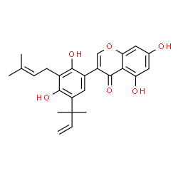 ChemSpider 2D Image | 3-[2,4-Dihydroxy-5-(2-methyl-3-buten-2-yl)-3-(3-methyl-2-buten-1-yl)phenyl]-5,7-dihydroxy-4H-chromen-4-one | C25H26O6
