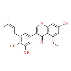 ChemSpider 2D Image | 3-[3,4-Dihydroxy-5-(3-methyl-2-buten-1-yl)phenyl]-7-hydroxy-5-methoxy-4H-chromen-4-one | C21H20O6