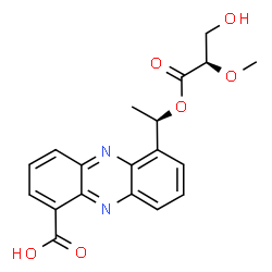 ChemSpider 2D Image | 6-[(1R)-1-{[(2R)-3-Hydroxy-2-methoxypropanoyl]oxy}ethyl]-1-phenazinecarboxylic acid | C19H18N2O6
