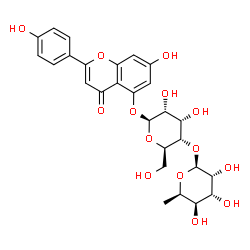ChemSpider 2D Image | 7-Hydroxy-2-(4-hydroxyphenyl)-4-oxo-4H-chromen-5-yl 4-O-(6-deoxy-beta-D-gulopyranosyl)-beta-D-allopyranoside | C27H30O14