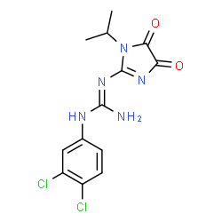 ChemSpider 2D Image | 1-(3,4-Dichlorophenyl)-2-(1-isopropyl-4,5-dioxo-4,5-dihydro-1H-imidazol-2-yl)guanidine | C13H13Cl2N5O2