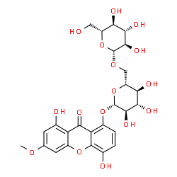 ChemSpider 2D Image | 4,8-Dihydroxy-6-methoxy-9-oxo-9H-xanthen-1-yl 6-O-beta-D-glucopyranosyl-beta-D-glucopyranoside | C26H30O16