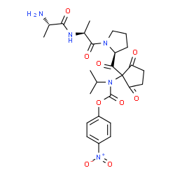 ChemSpider 2D Image | 4-Nitrophenyl [1-(L-alanyl-L-alanyl-L-prolyl)-2,5-dioxocyclopentyl]isopropylcarbamate | C26H33N5O9