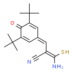 ChemSpider 2D Image | 3-amino-2-[(3,5-ditert-butyl-4-oxo-1-cyclohexa-2,5-dienylidene)methyl]-3-mercapto-2-propenenitrile | C18H24N2OS