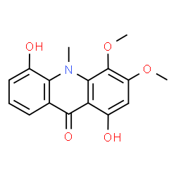 ChemSpider 2D Image | 1,5-Dihydroxy-3,4-dimethoxy-10-methyl-9(10H)-acridinone | C16H15NO5