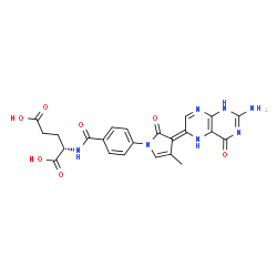ChemSpider 2D Image | N-{4-[(3E)-3-(2-Amino-4-oxo-1,5-dihydro-6(4H)-pteridinylidene)-4-methyl-2-oxo-2,3-dihydro-1H-pyrrol-1-yl]benzoyl}-L-glutamic acid | C23H21N7O7