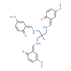 ChemSpider 2D Image | (6Z,6'Z)-6,6'-{[2-({[(E)-(3-Methoxy-6-oxo-2,4-cyclohexadien-1-ylidene)methyl]amino}methyl)-2-methyl-1,3-propanediyl]bis[imino(Z)methylylidene]}bis(4-methoxy-2,4-cyclohexadien-1-one) | C29H33N3O6