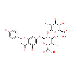 ChemSpider 2D Image | 5-Hydroxy-2-(4-hydroxyphenyl)-4-oxo-4H-chromen-7-yl 2-O-beta-D-glucopyranuronosyl-beta-D-glucopyranosiduronic acid | C27H26O17