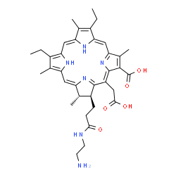 ChemSpider 2D Image | (17S,18S)-18-{3-[(2-Aminoethyl)amino]-3-oxopropyl}-20-(carboxymethyl)-7,12-diethyl-3,8,13,17-tetramethyl-17,18-dihydro-2-porphyrincarboxylic acid | C36H44N6O5