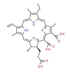 ChemSpider 2D Image | (17S,18S)-18-(2-Carboxyethyl)-7-ethyl-3,8,13,17-tetramethyl-12-vinyl-17,18-dihydro-2,20-porphyrindicarboxylic acid | C33H34N4O6
