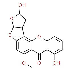 ChemSpider 2D Image | 2,8-Dihydroxy-6-methoxy-1,2,3a,12c-tetrahydro-7H-furo[3',2':4,5]furo[2,3-c]xanthen-7-one | C18H14O7
