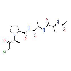 ChemSpider 2D Image | N-Acetyl-L-alanyl-N-({(2S)-1-[(2S)-4-chloro-3-oxo-2-butanyl]-2-pyrrolidinyl}carbonyl)-L-alaninamide | C17H27ClN4O5