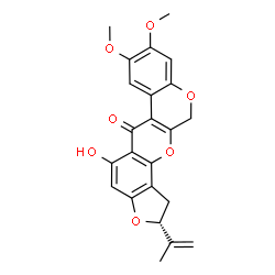 ChemSpider 2D Image | (2R)-5-Hydroxy-2-isopropenyl-8,9-dimethoxy-1,2-dihydrochromeno[3,4-b]furo[2,3-h]chromen-6(12H)-one | C23H20O7