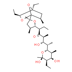 ChemSpider 2D Image | (3R,5S,6S,7S)-3-{(2S,3S,5S)-5-[(3S,4S,6R)-3,4-Diethyl-6-methyl-2,7-dioxabicyclo[2.2.1]hept-1-yl]-3,5-dimethyltetrahydro-2-furanyl}-7-[(2R,3S,4R,5R,6S)-5-ethyl-4,6-dihydroxy-3,6-dimethyltetrahydro-2H-p
yran-2-yl]-6-hydroxy-5-methyl-4-octanone | C34H60O8