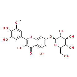 ChemSpider 2D Image | 2-(3,4-Dihydroxy-5-methoxyphenyl)-3,5-dihydroxy-4-oxo-4H-chromen-7-yl beta-D-glucopyranoside | C22H22O13