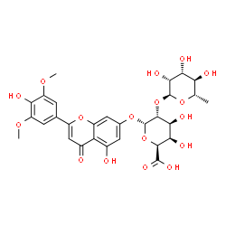 ChemSpider 2D Image | 5-Hydroxy-2-(4-hydroxy-3,5-dimethoxyphenyl)-4-oxo-4H-chromen-7-yl 2-O-(6-deoxy-alpha-L-mannopyranosyl)-alpha-D-galactopyranosiduronic acid | C29H32O17