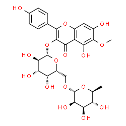 ChemSpider 2D Image | 5,7-Dihydroxy-2-(4-hydroxyphenyl)-6-methoxy-4-oxo-4H-chromen-3-yl 6-O-(6-deoxy-alpha-L-mannopyranosyl)-beta-D-galactopyranoside | C28H32O16