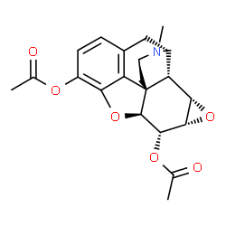 ChemSpider 2D Image | (1S,5S,13S,14R,15S,17S,18R)-4-Methyl-12,16-dioxa-4-azahexacyclo[9.7.1.0~1,13~.0~5,18~.0~7,19~.0~15,17~]nonadeca-7(19),8,10-triene-10,14-diyl diacetate | C21H23NO6
