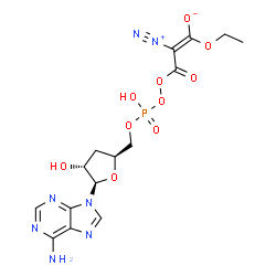ChemSpider 2D Image | 3'-Deoxy-5'-O-[{[(2E)-2-diazonio-3-ethoxy-3-oxido-2-propenoyl]peroxy}(hydroxy)phosphoryl]adenosine | C15H18N7O10P