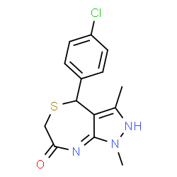 ChemSpider 2D Image | 4-(4-Chlorophenyl)-1,3-dimethyl-2,4-dihydro-1H-pyrazolo[3,4-e][1,4]thiazepin-7(6H)-one | C14H14ClN3OS
