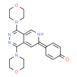 ChemSpider 2D Image | 4-[1,4-Di(4-morpholinyl)pyrido[3,4-d]pyridazin-7(6H)-ylidene]-2,5-cyclohexadien-1-one | C21H23N5O3