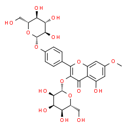 ChemSpider 2D Image | 2-[4-(beta-D-Glucopyranosyloxy)phenyl]-5-hydroxy-7-methoxy-4-oxo-4H-chromen-3-yl beta-D-allopyranoside | C28H32O16