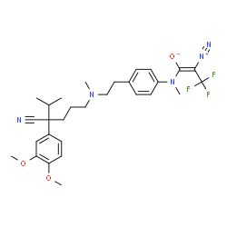 ChemSpider 2D Image | (1Z)-1-{[4-(2-{[4-Cyano-4-(3,4-dimethoxyphenyl)-5-methylhexyl](methyl)amino}ethyl)phenyl](methyl)amino}-2-diazonio-3,3,3-trifluoro-1-propen-1-olate | C29H36F3N5O3