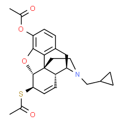 ChemSpider 2D Image | (5alpha,6beta)-6-(Acetylsulfanyl)-17-(cyclopropylmethyl)-7,8-didehydro-4,5-epoxymorphinan-3-yl acetate | C24H27NO4S
