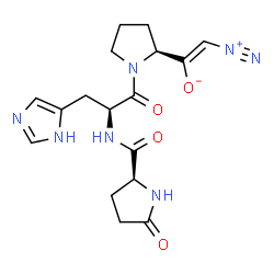 ChemSpider 2D Image | (Z)-2-Diazonio-1-[(2S)-1-(5-oxo-L-prolyl-L-histidyl)-2-pyrrolidinyl]ethenolate | C17H21N7O4