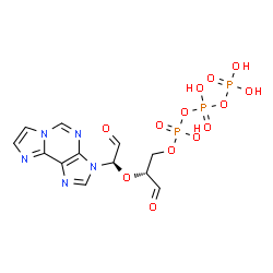 ChemSpider 2D Image | Triphosphoric acid, mono[(2R)-2-[(1R)-1-(3H-imidazo[2,1-i]purin-3-yl)-2-oxoethoxy]-3-oxopropyl] ester | C12H14N5O13P3
