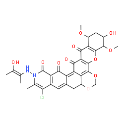 ChemSpider 2D Image | 11-Chloro-3-hydroxy-13-{[(2Z)-3-hydroxy-2-buten-2-yl]amino}-1,4-dimethoxy-12-methyl-3,4,8a,9-tetrahydro-1H-chromeno[2',3':6,7][1,3]dioxino[4',5',6':4,5]naphtho[2,1-g]isoquinoline-14,15,16,17(2H,13H)-t
etrone | C32H29ClN2O11