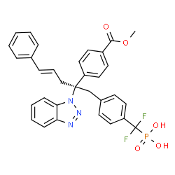ChemSpider 2D Image | [(4-{(2R,4E)-2-(1H-Benzotriazol-1-yl)-2-[4-(methoxycarbonyl)phenyl]-5-phenyl-4-penten-1-yl}phenyl)(difluoro)methyl]phosphonic acid | C32H28F2N3O5P