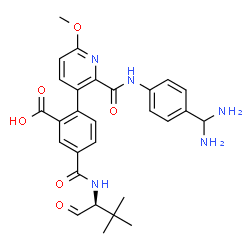ChemSpider 2D Image | 2-(2-{[4-(Diaminomethyl)phenyl]carbamoyl}-6-methoxy-3-pyridinyl)-5-{[(2S)-3,3-dimethyl-1-oxo-2-butanyl]carbamoyl}benzoic acid | C28H31N5O6