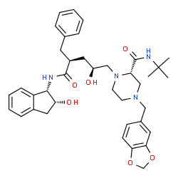 ChemSpider 2D Image | n-[2(r)-hydroxy-1(s)-indanyl]-5-[(2(s)-tertiary butylaminocarbonyl)-4(benzo[1,3]dioxol-5-ylmethyl)-piperazino]-4(s)-hydroxy-2(r)-phenylmethylpentanamide | C38H48N4O6